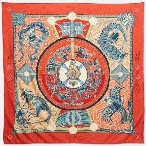 Hermès Red Printed Silk  Reve d'Australie Square Scarf