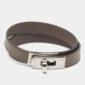 Hermès Kelly Double Tour Leather Palladium Plated Wrap Bracelet