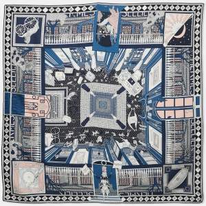 Pre Owned Hermès Blue Printed Silk Objets de Curiosite Scarf 