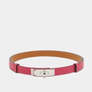 Hermes Rose Mexico Epsom Leather Palladium Finish Kelly 18 Belt Adjustable