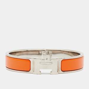 Hermès Clic H Orange Enamel Palladium Plated Bracelet