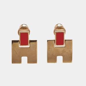 Pre Owned Hermès Eileen Enamel Gold Tone Earrings