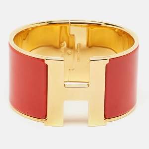 Hermès Clic Clac H Enamel Gold Plated Extra Wide Bracelet