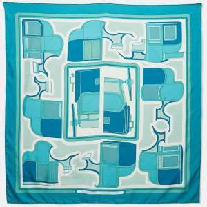 Hermès Blue Les Coupes Silk Square Scarf