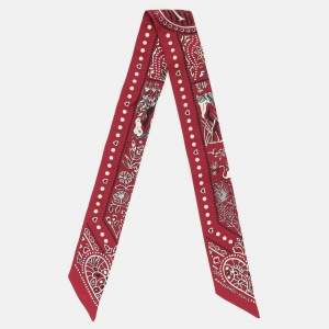 Pre Owned Hermès Burgundy Peuple Du Vent Bandana Silk Twilly