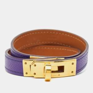 Hermès Kelly Purple Leather Gold Tone  Bracelet