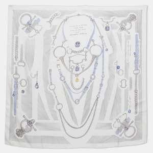 Hermes White Planche d'Etude Pour une Parure de Gala Silk Scarf