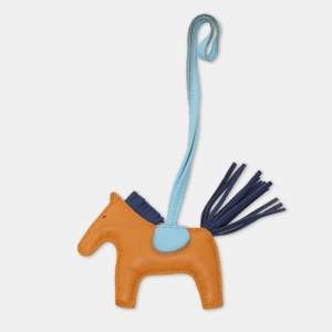 Hermès Naturel Buton d'or / Blue Saphir Milo Lambskin Leather Grigri Rodeo Horse Bag Charm PM