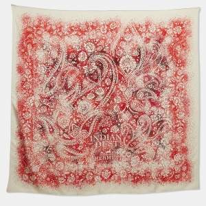 Hermès White/Red Indian Dust Silk Scarf
