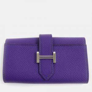 Hermes Purple Leather Epsom Silver H Logo Key Holder