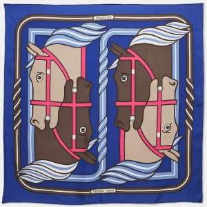 Hermes Blue Silk Quadrige ll Scarf