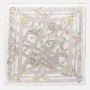 Hermes Cream Le Songe De La Licorne Printed Silk Scarf