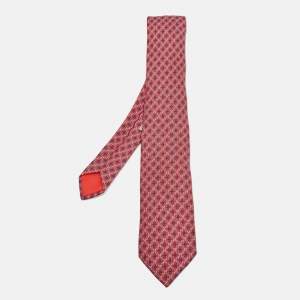 Hermes Red Parentheses Print Silk Tie 