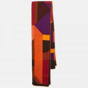 Hermes Multicolor Silk and Cashmere Perspective Cavaliere Scarf