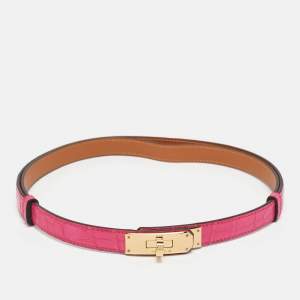 مملوكة مسبقًا Hermès Rose Shocking Alligator Gold Tone Finish Kelly 18 Belt Adjustable