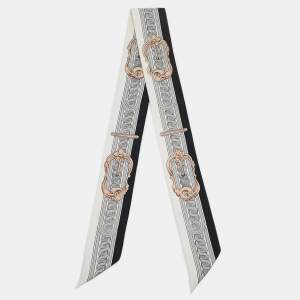 مملوكة مسبقًا Hermès White/Grey Bride de Cour Silk Twilly Scarf