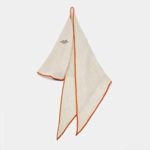 Pre Owned Hermès Beige Silk Contrast Edged Logo Print Mini Losange Scarf