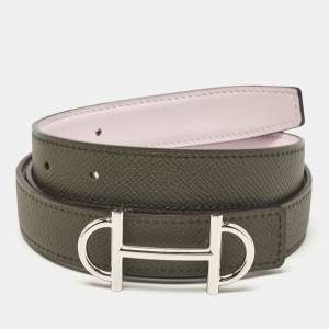 مملوكة مسبقًا Hermes Vert De Gris/Mauve Pale Epsom and Swift Leather Gamma Buckle Reversible Belt 80 CM
