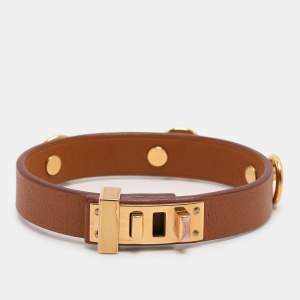 Hermès Brown Leather Mini Dog Gold Tone Bracelet