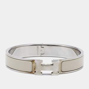 Hermes Clic H White Enamel Palladium Plated Bracelet