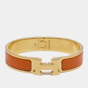 Hermès Clic H Orange Enamel Gold Plated Bracelet