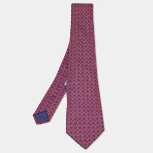 Hermes Blue/Red Chain Print Silk Tie 