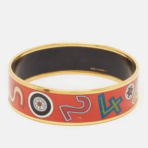Hermes Tohu Bohu Printed Enamel Gold Plated Wide Bangle Bracelet