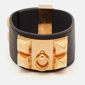 Hermès Collier De Chien Black Leather Rose Gold Plated Metal Bracelet