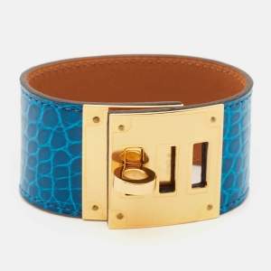 Hermès Kelly Dog Blue Alligator Leather Gold Plated Bracelet