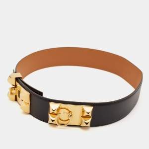 Hermes Black Box Leather Collier de Chien Belt 80 CM