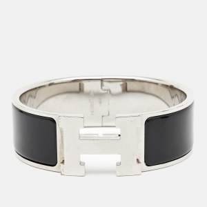 Hermes Clic Clac H Black Enamel Palladium Plated Bracelet