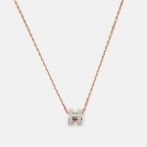 Hermès Mini Pop H Blue Enamel Rose Gold Plated Pendant Necklace