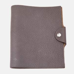 Pre Owned Hermes Etain Taurillon Clemence Leather Ulysse PM Notebook Cover