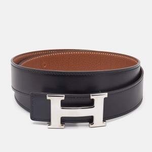 Hermes Noir/Gold Box and Togo Leather H Buckle Reversible Belt 80 CM
