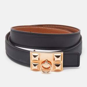 Hermès Noir/Gold Swift and Epsom Leather Collier de Chien Reversible Belt 85 CM