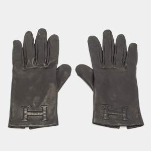 Hermes Black Lambskin Leather Bastille Gloves 7.5