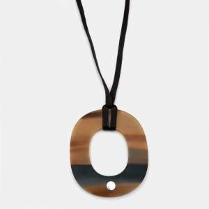 Hermes Isthme Horn Fabric Silver Tone Necklace