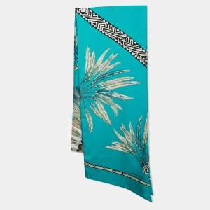 Pre Owned Hermes Blue Turquoise Printed Silk Maxi Twilly 