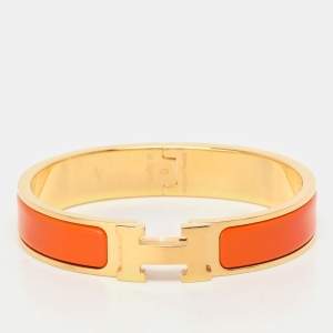 Hermes Clic H Orange Enamel Gold Plated Narrow Bracelet