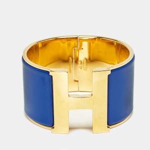 Hermès Clic Clac H Blue Enamel Gold Plated Bracelet