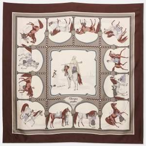 Hermès Burgundy Chevaux Arabes Silk Scarf