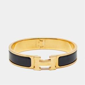 Hermes Clic H Black Enamel Gold Plated Bracelet