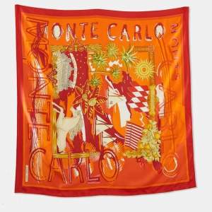 مملوكة مسبقًا Hermes Orange/Red Monte Carlo Silk Scarf