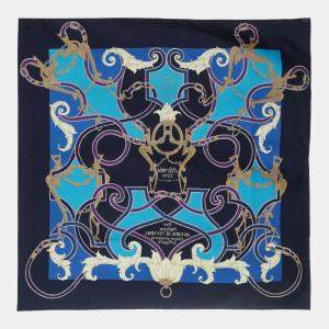Hermes Blue Silk L'instruction du Roy en L'exercice de Monter a Cheval Scarf