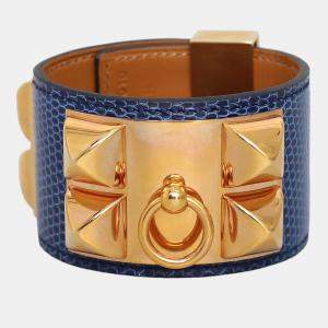 Hermes Blue Lizard Leather Collier De Chien Bracelet