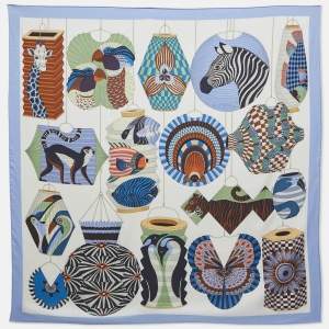 Hermès White Silk Lanternes, Ballons et Cocardes Scarf