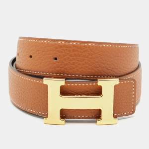 Hermes Gold/Black Epsom and Box Leather H Buckle Reversible Belt 85CM