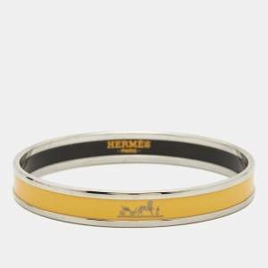 Hermes Caleche Enamel Palladium Plated Narrow Bangle Bracelet