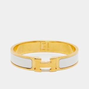 Hermès Clic H White Enamel Gold Plated Bracelet