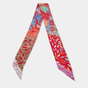Hermes Red Chacun Fait Son Nid Silk Twilly
